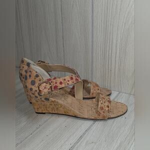 Vaneli Womens Cork Wedge Polka Dot Sandals Size 8.5 Summer Vacation Cruise